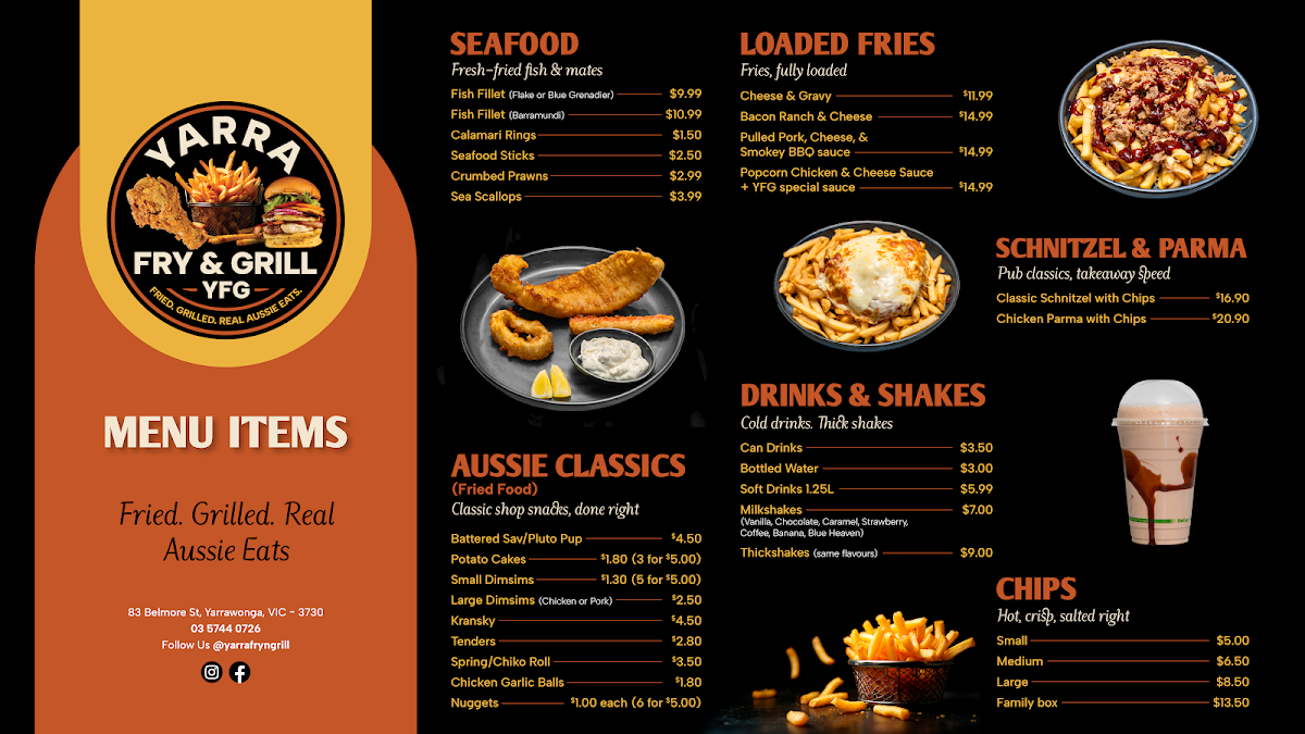 Menu, Yarra Fry & Grill