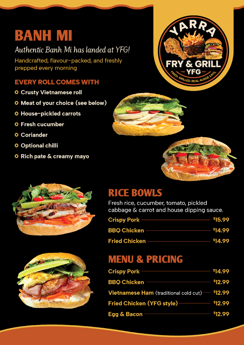 Menu, Yarra Fry & Grill