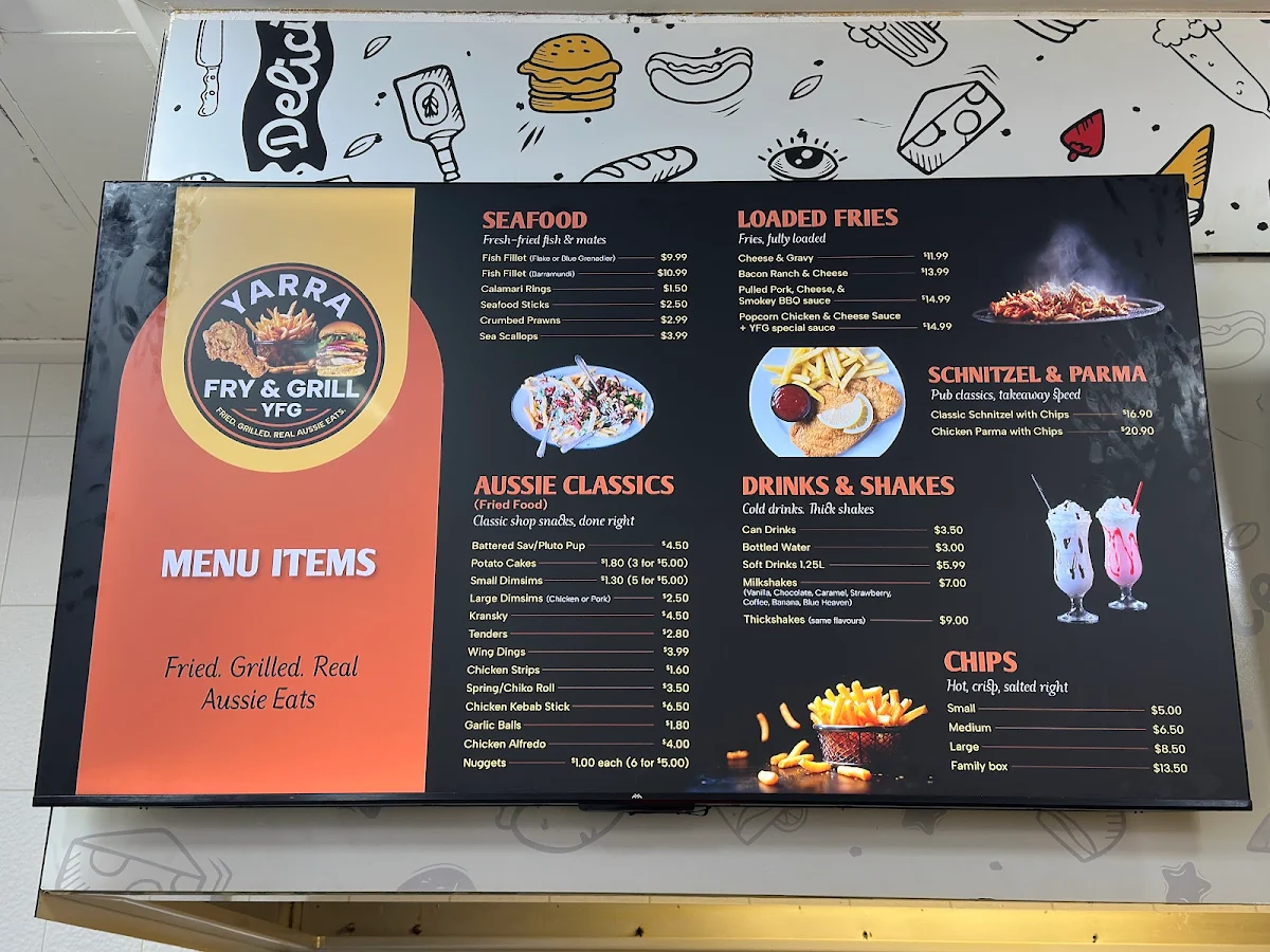 Menu, Yarra Fry & Grill