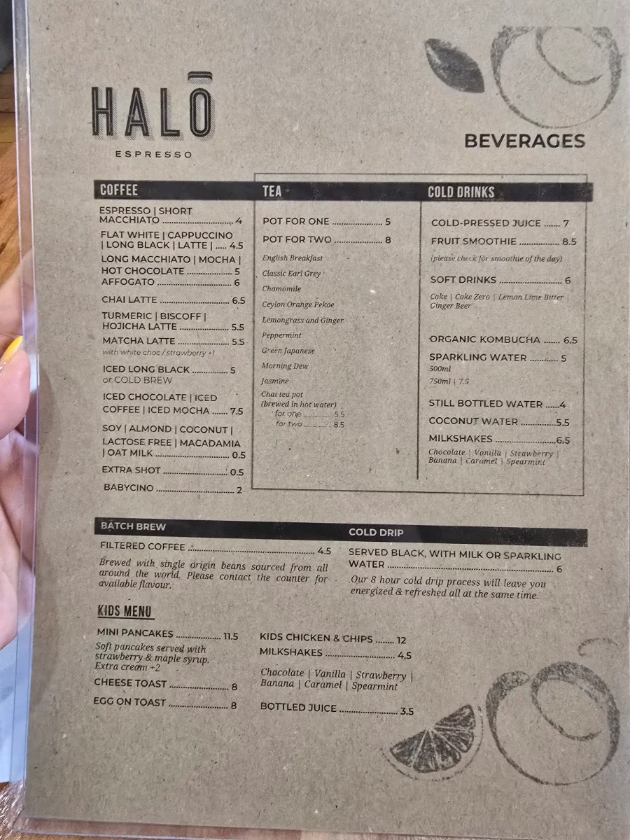 Menu, Halo Espresso