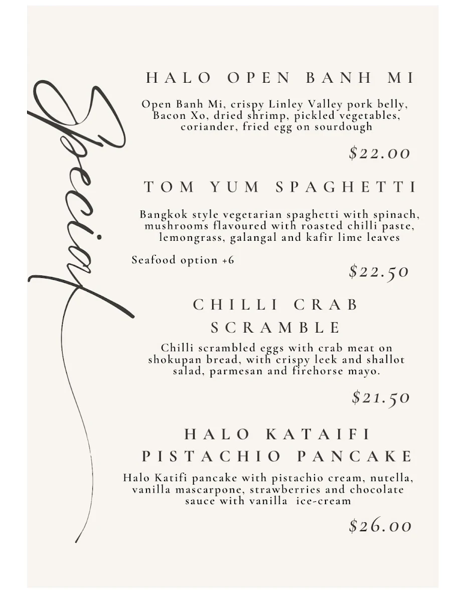 Menu, Halo Espresso
