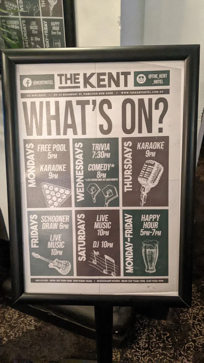 Menu, The Kent Hotel