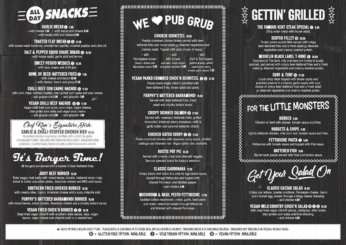 Menu, The Kent Hotel