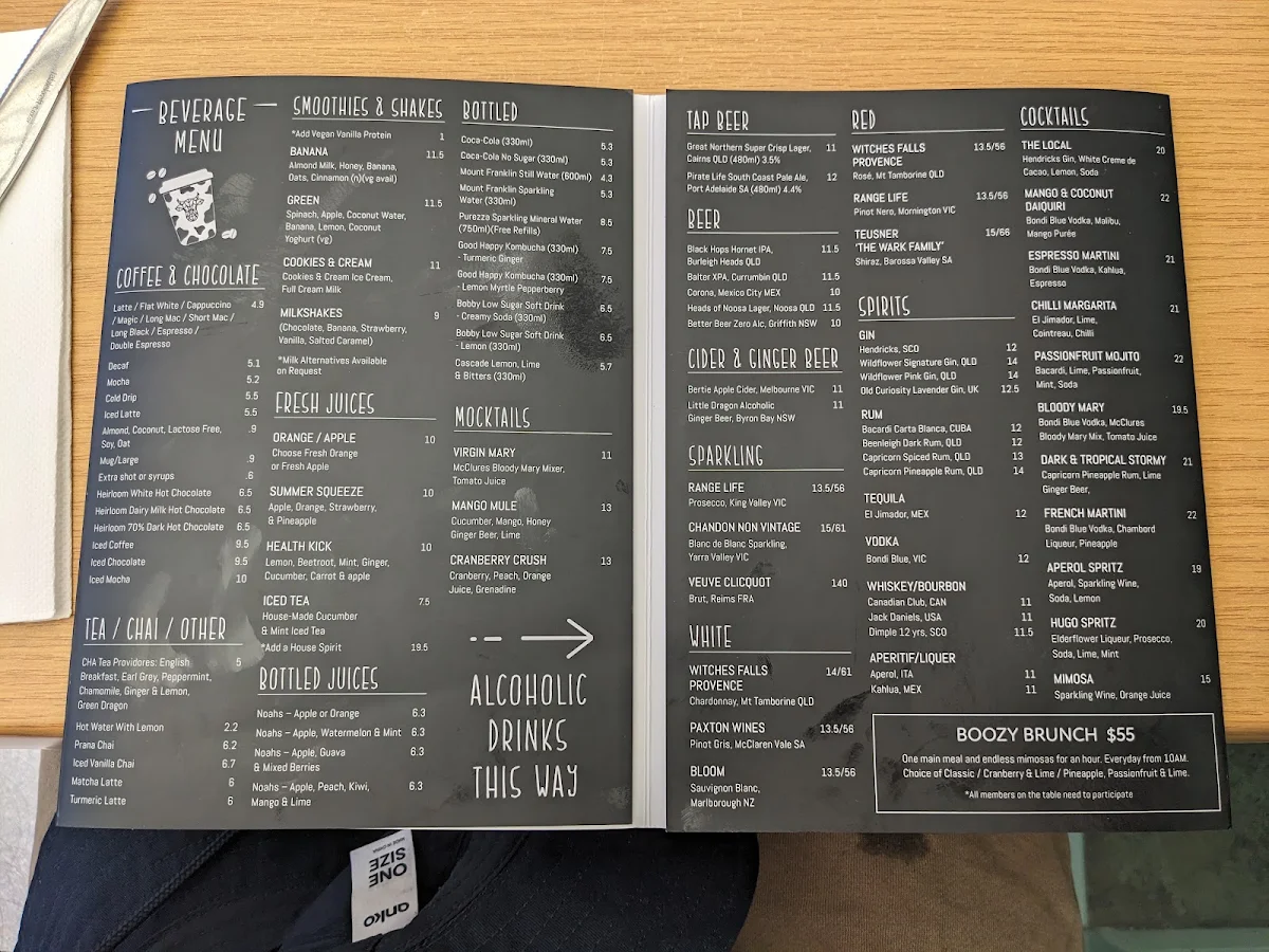 Menu, The Winey Cow