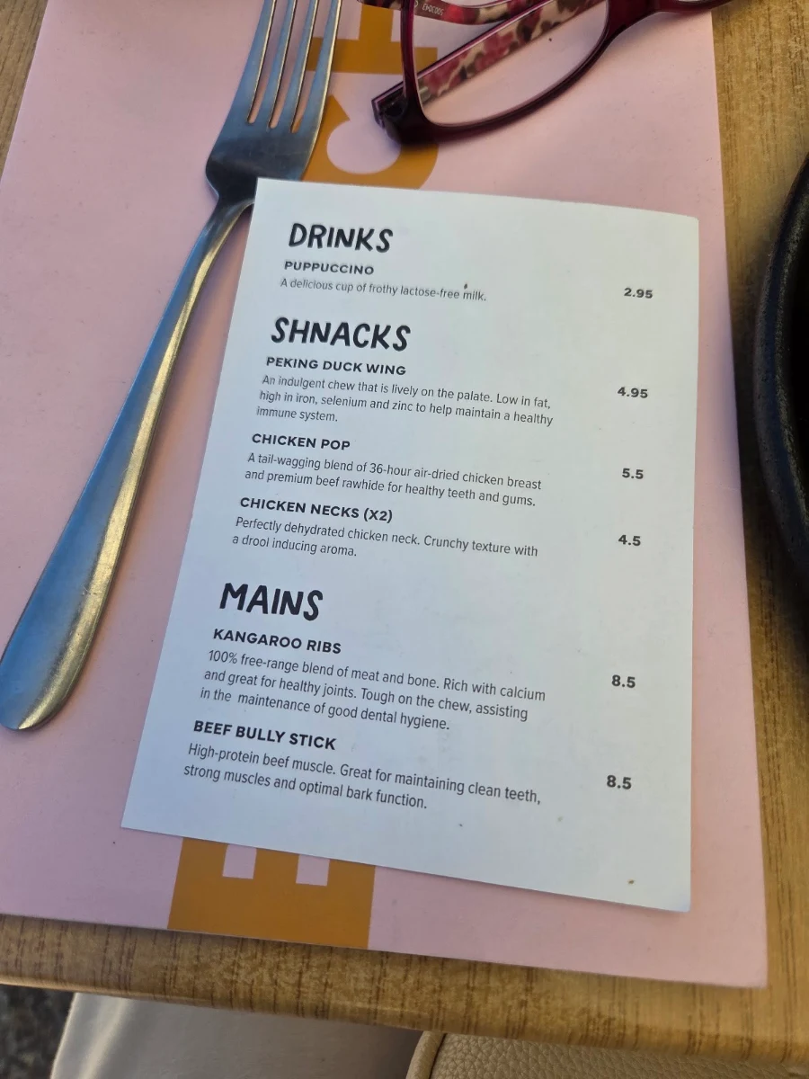 Menu, The Winey Cow