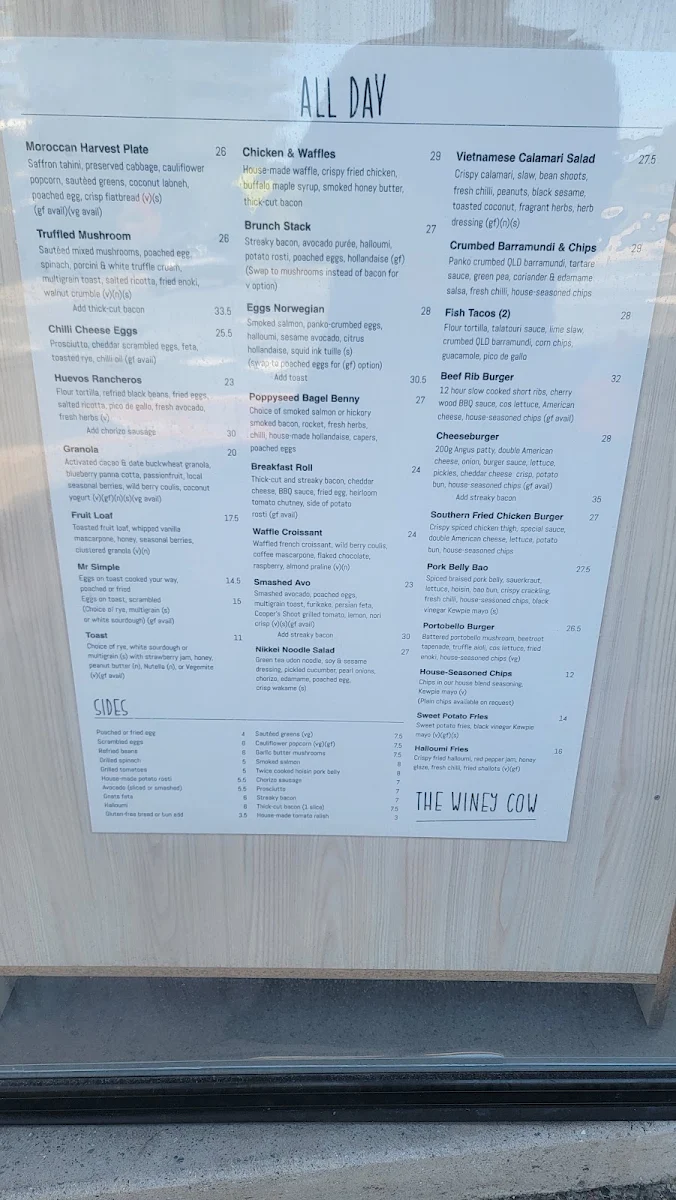Menu, The Winey Cow