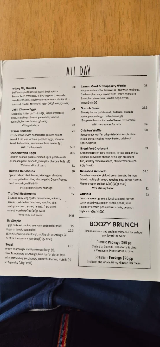 Menu, The Winey Cow