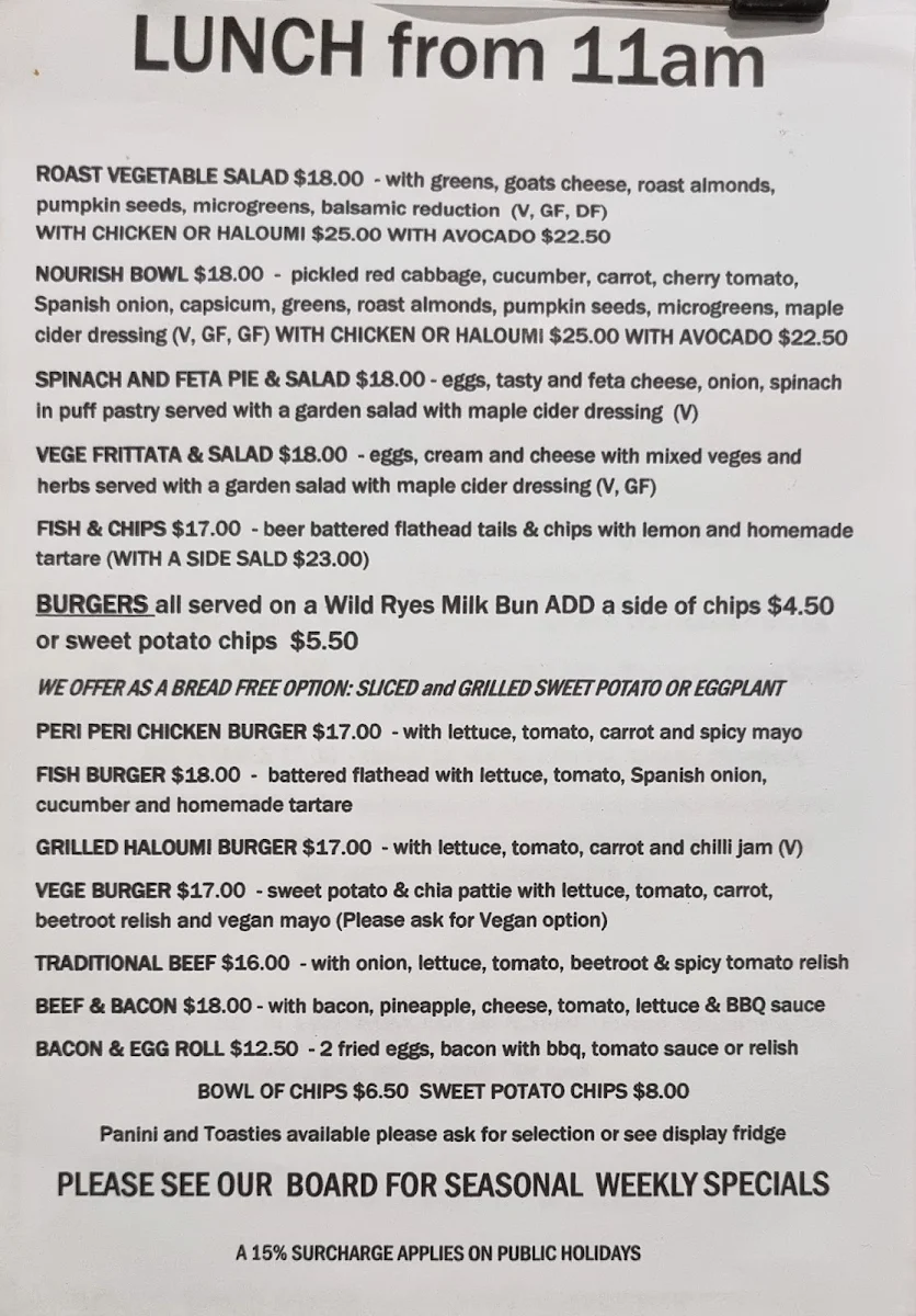 Menu, Cafe Evolve