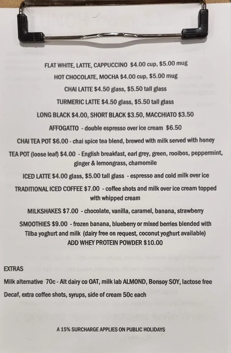 Menu, Cafe Evolve