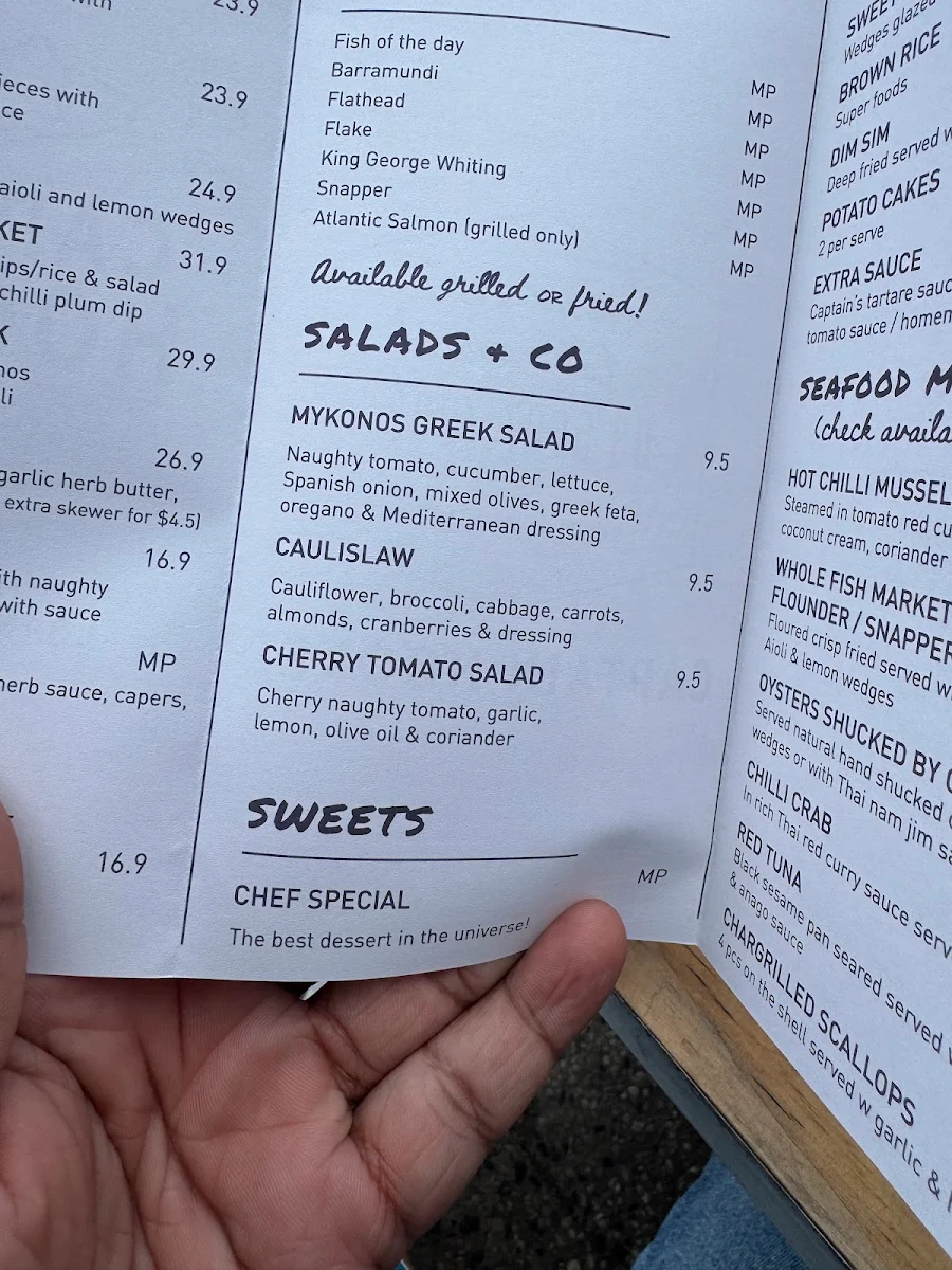 Menu, Captain Hooked