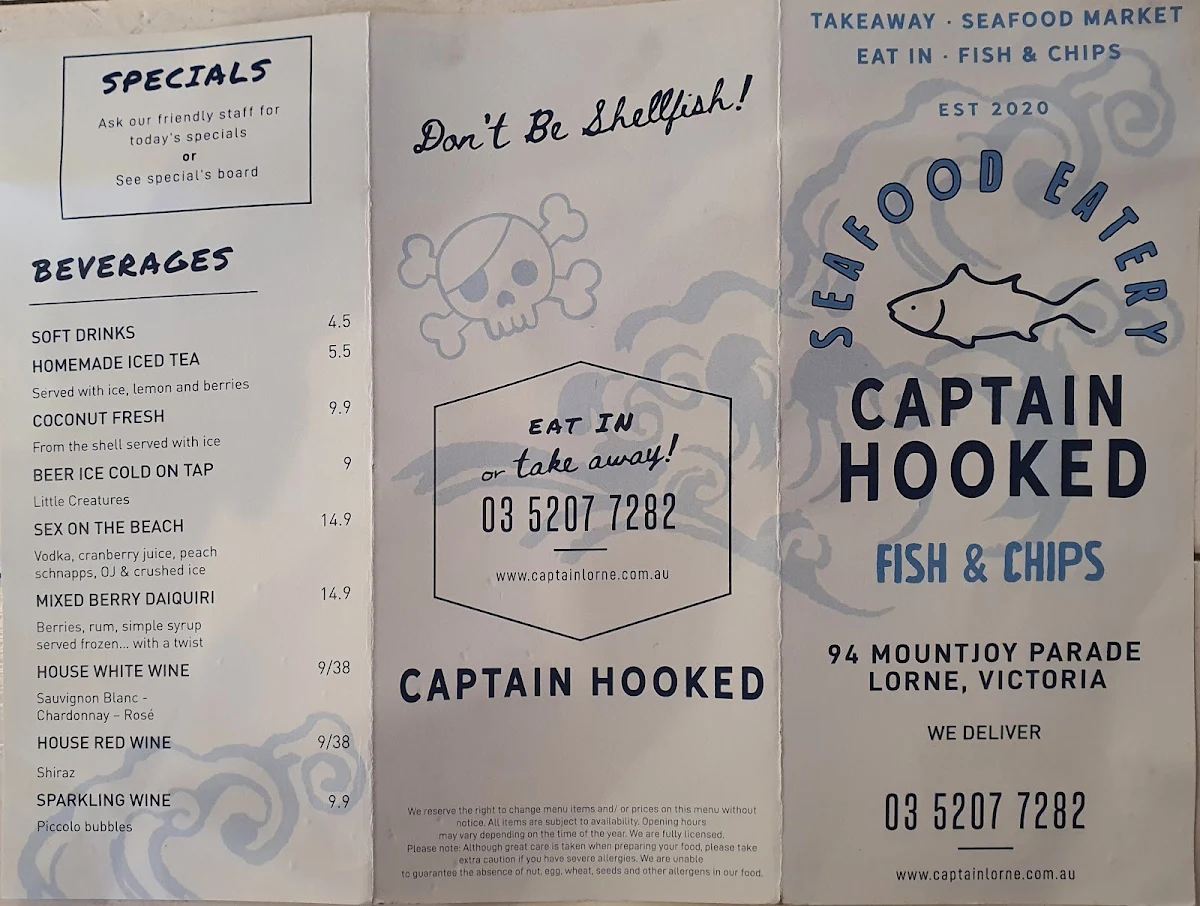 Menu, Captain Hooked