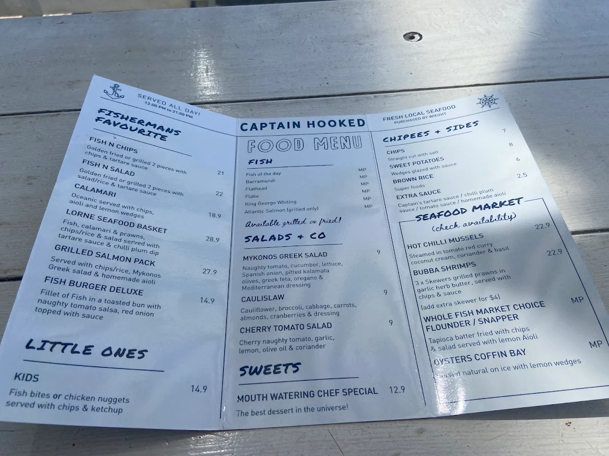 Menu, Captain Hooked