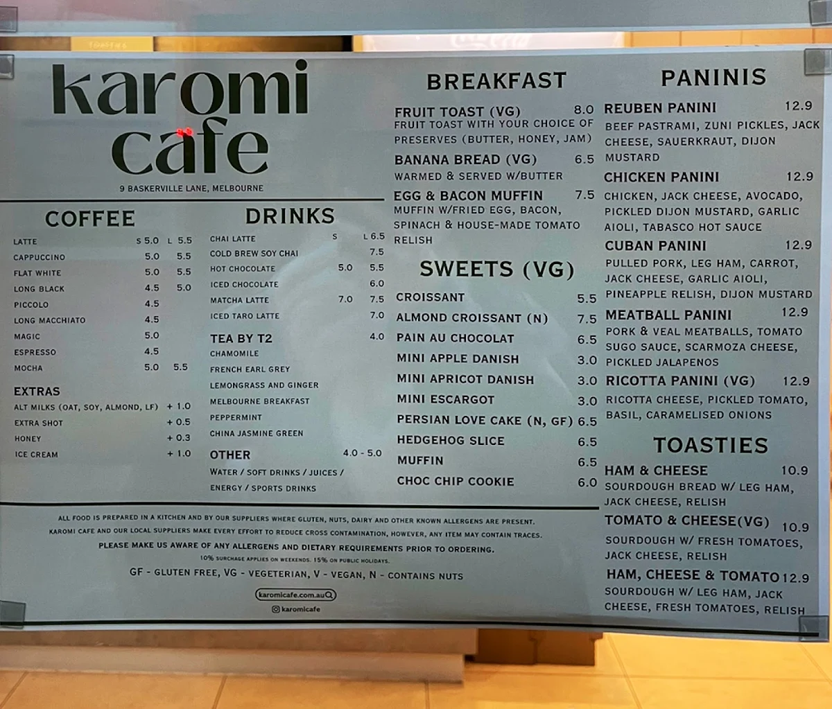 Menu, Karomi Cafe - Baskerville Lane