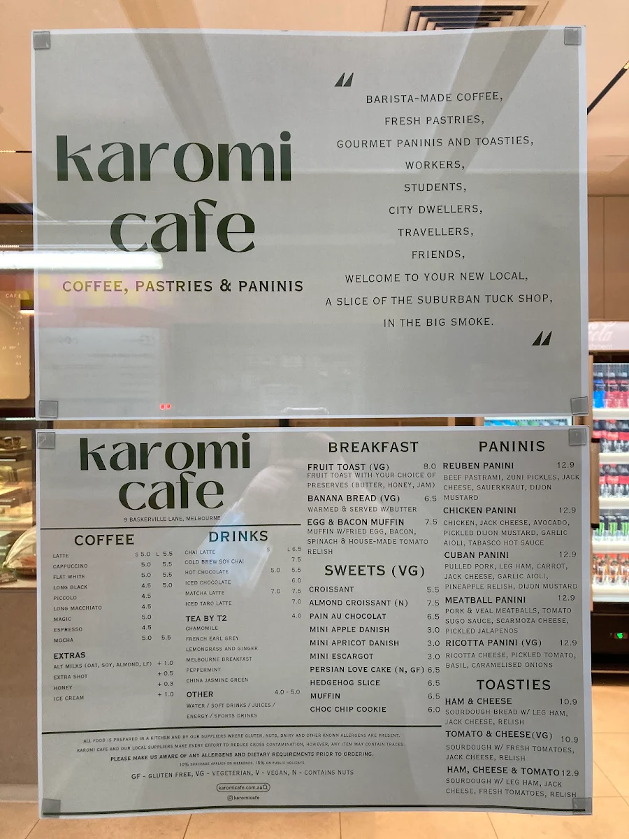 Menu, Karomi Cafe - Baskerville Lane