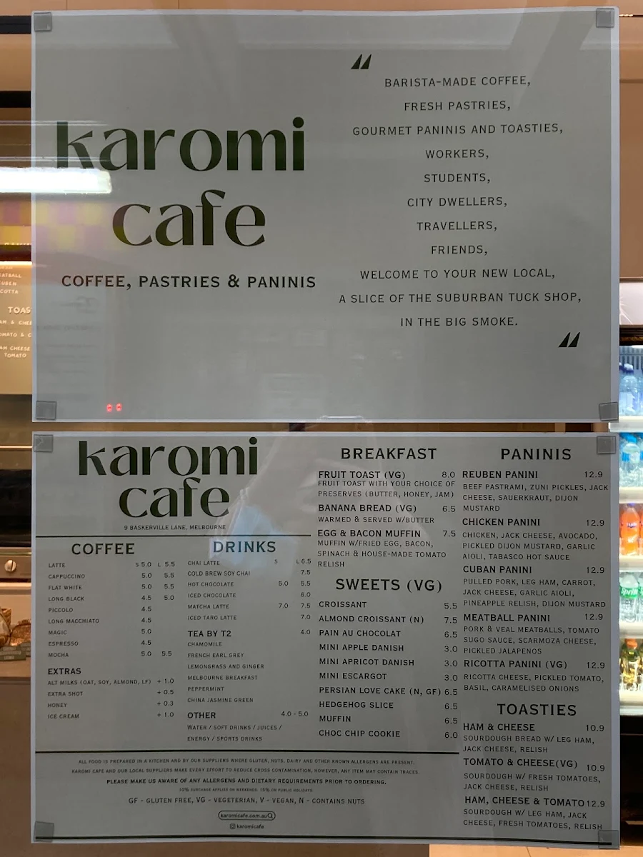 Menu, Karomi Cafe - Baskerville Lane