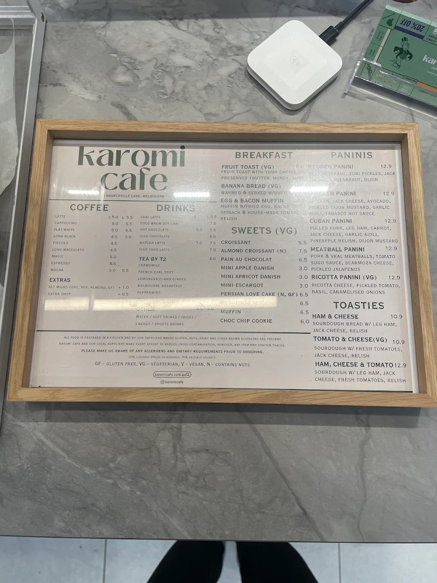 Menu, Karomi Cafe - Baskerville Lane