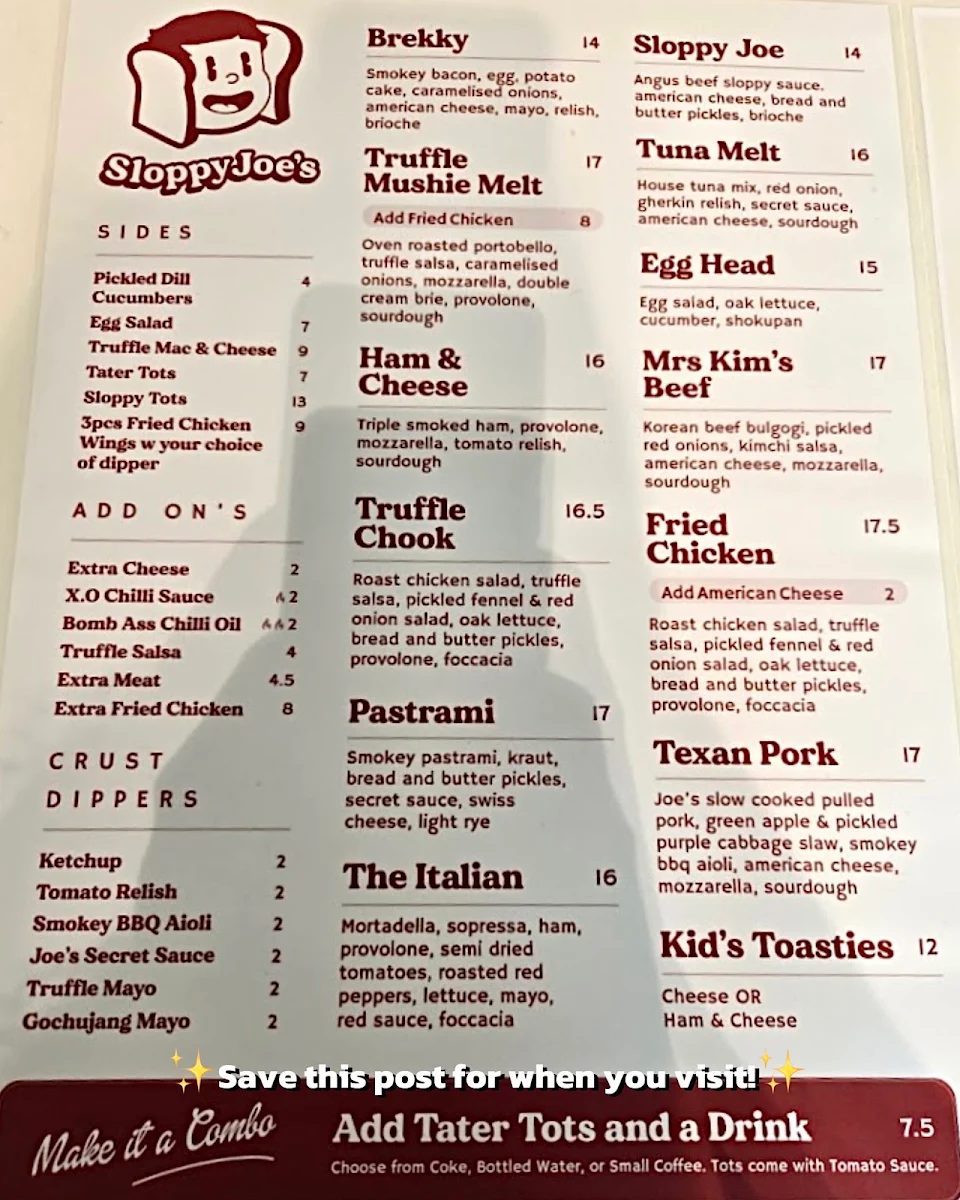 Menu, Sloppy Joe's Deli