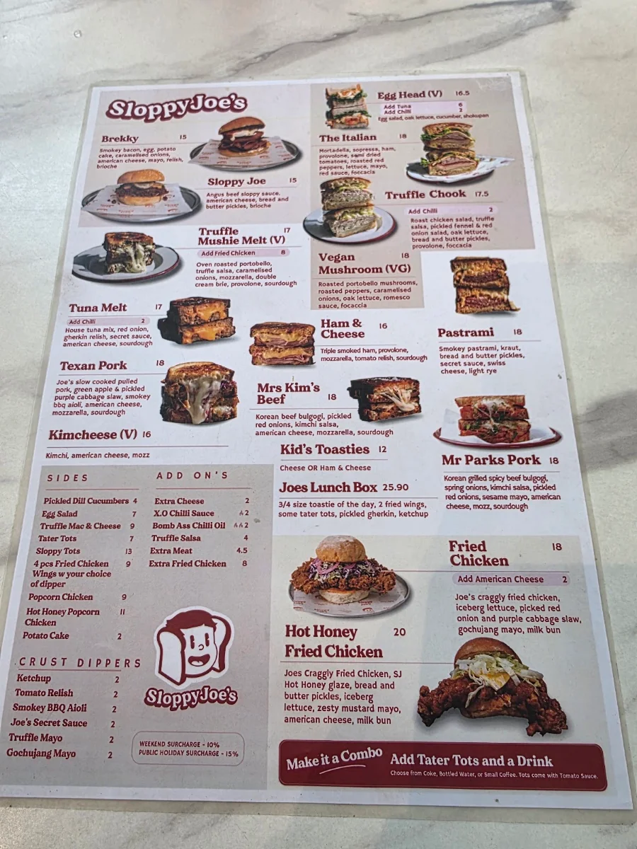 Menu, Sloppy Joe's Deli