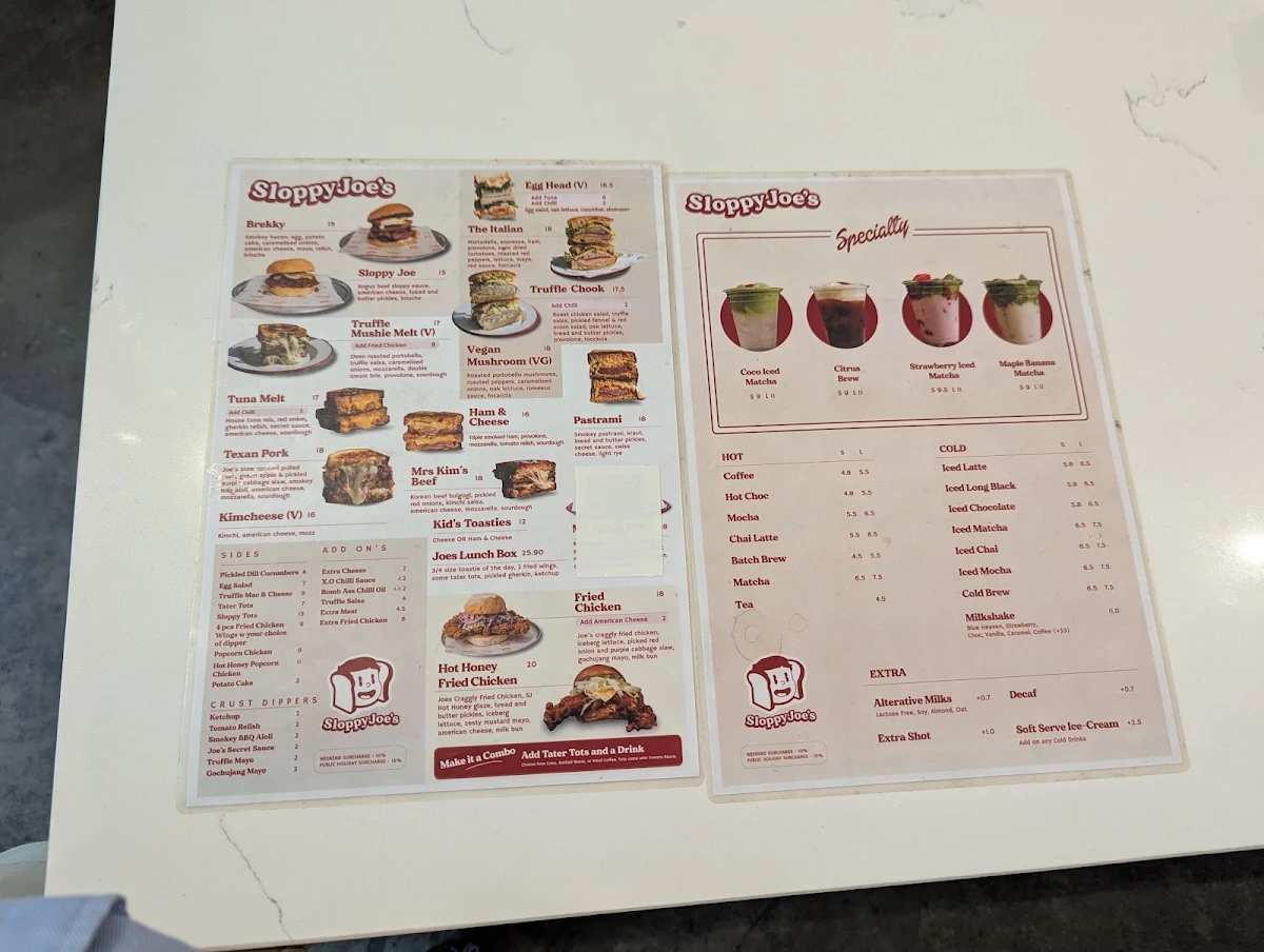 Menu, Sloppy Joe's Deli