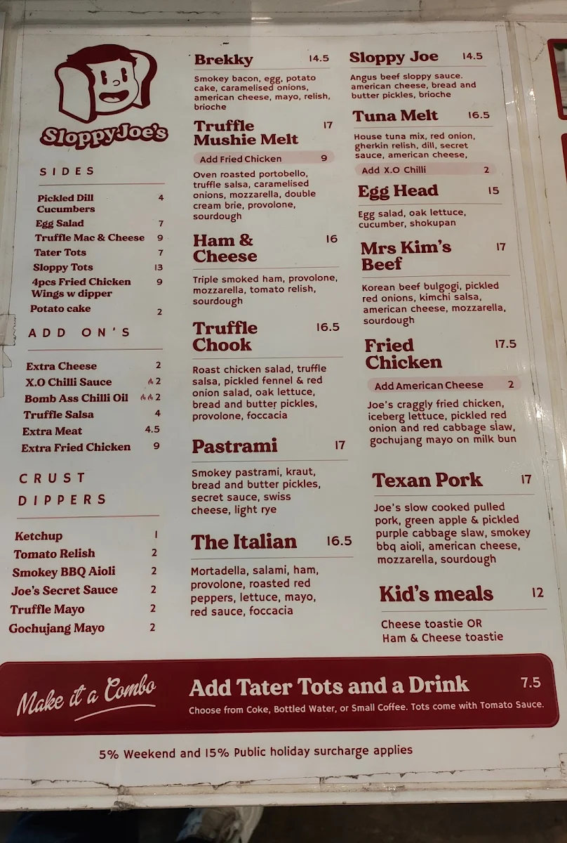 Menu, Sloppy Joe's Deli
