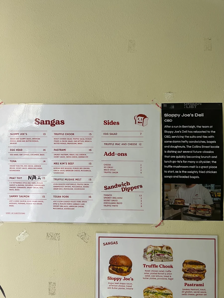 Menu, Sloppy Joe's Deli