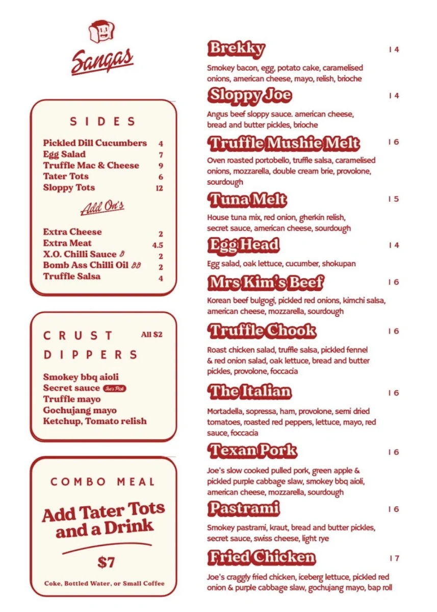 Menu, Sloppy Joe's Deli