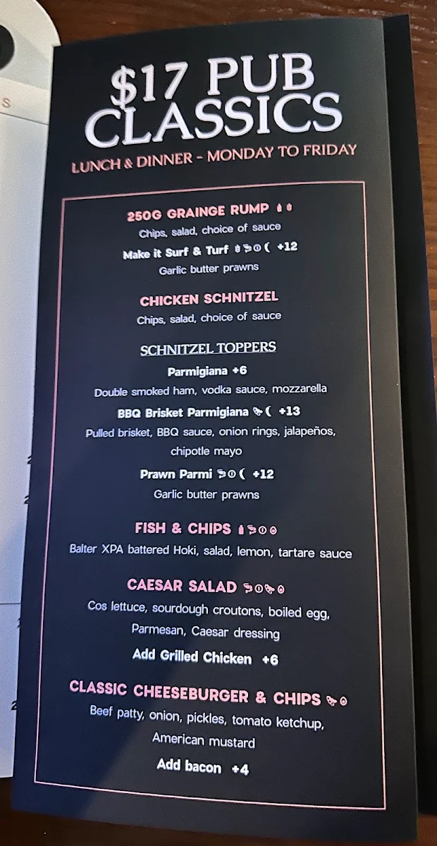 Menu, The Prince Consort Hotel
