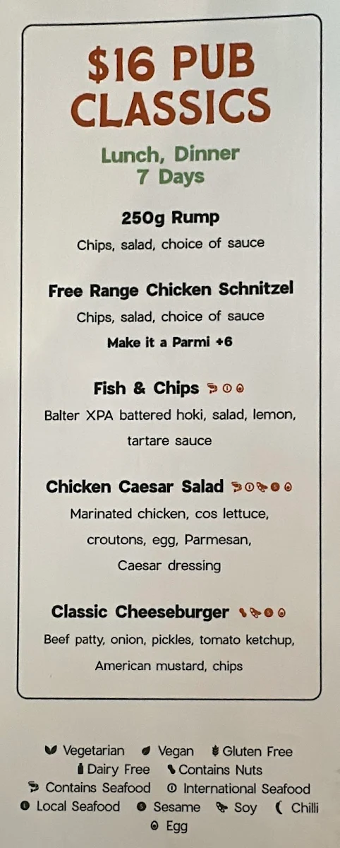 Menu, The Prince Consort Hotel