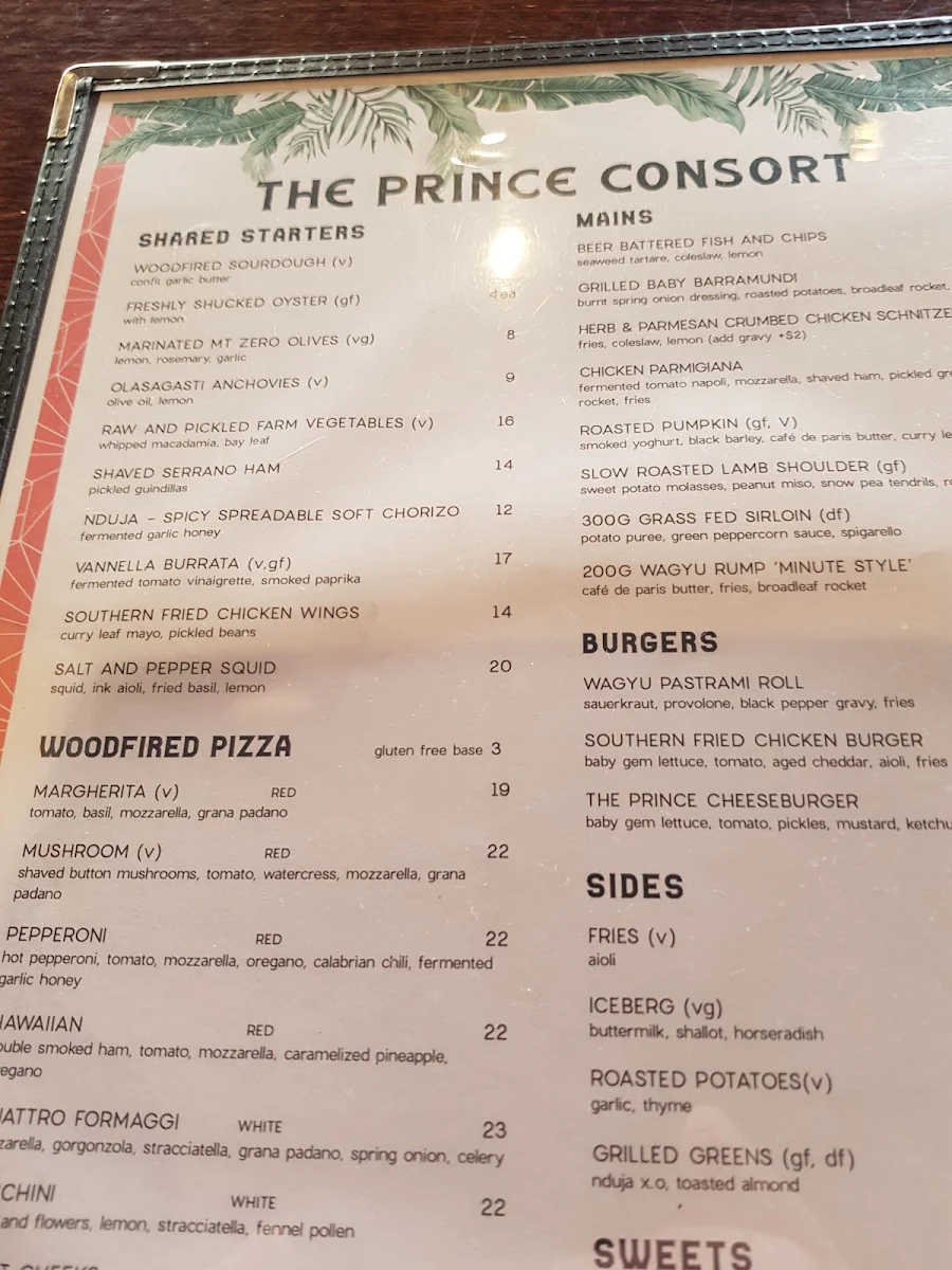 Menu, The Prince Consort Hotel