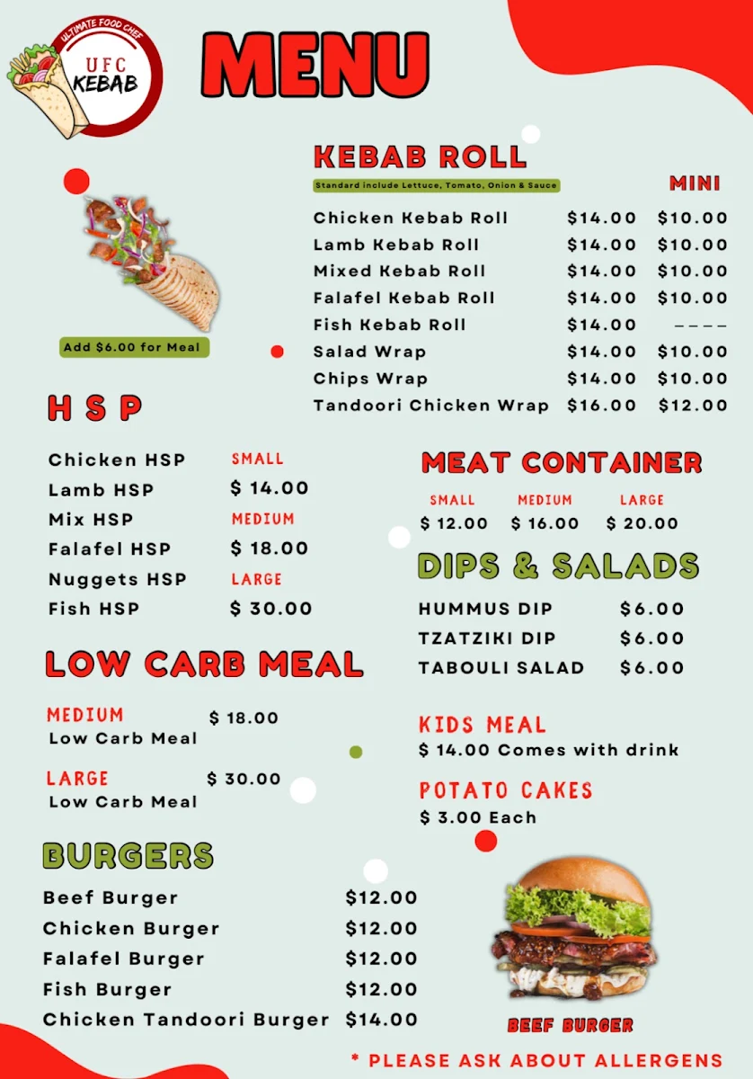 Menu, UFC Kebab