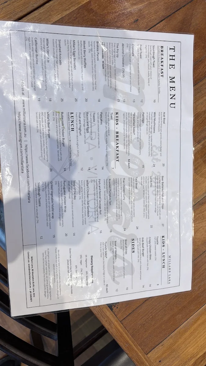 Menu, Millars Lara