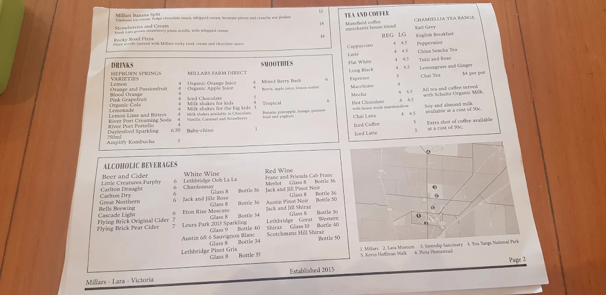 Menu, Millars Lara