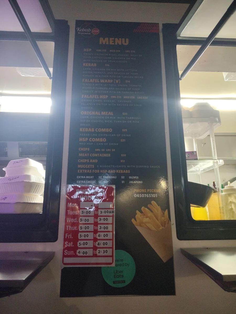Menu, Kebab stop brunswick
