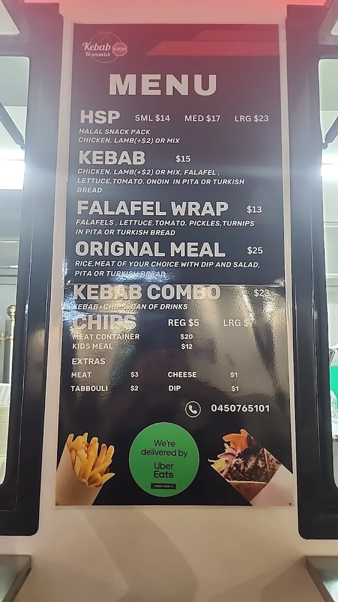Menu, Kebab stop brunswick
