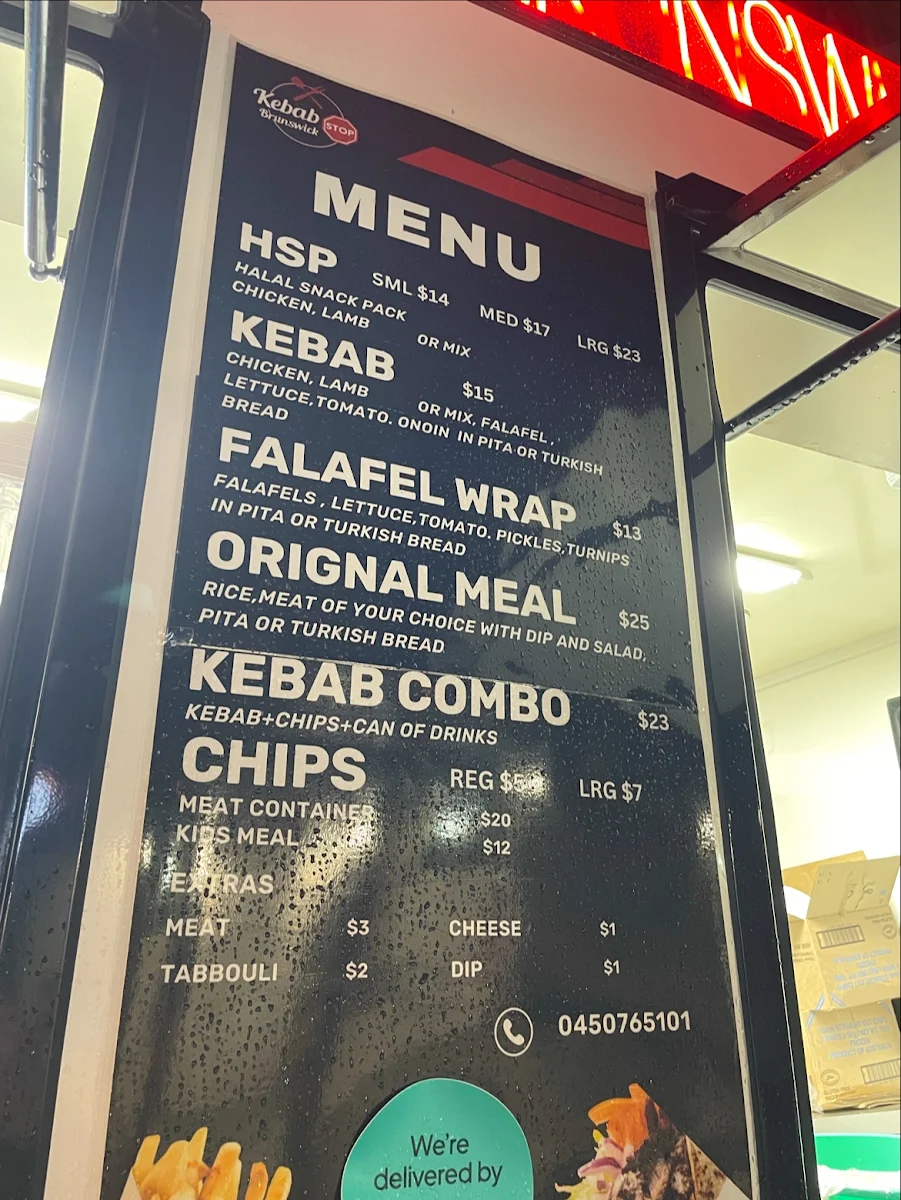 Menu, Kebab stop brunswick