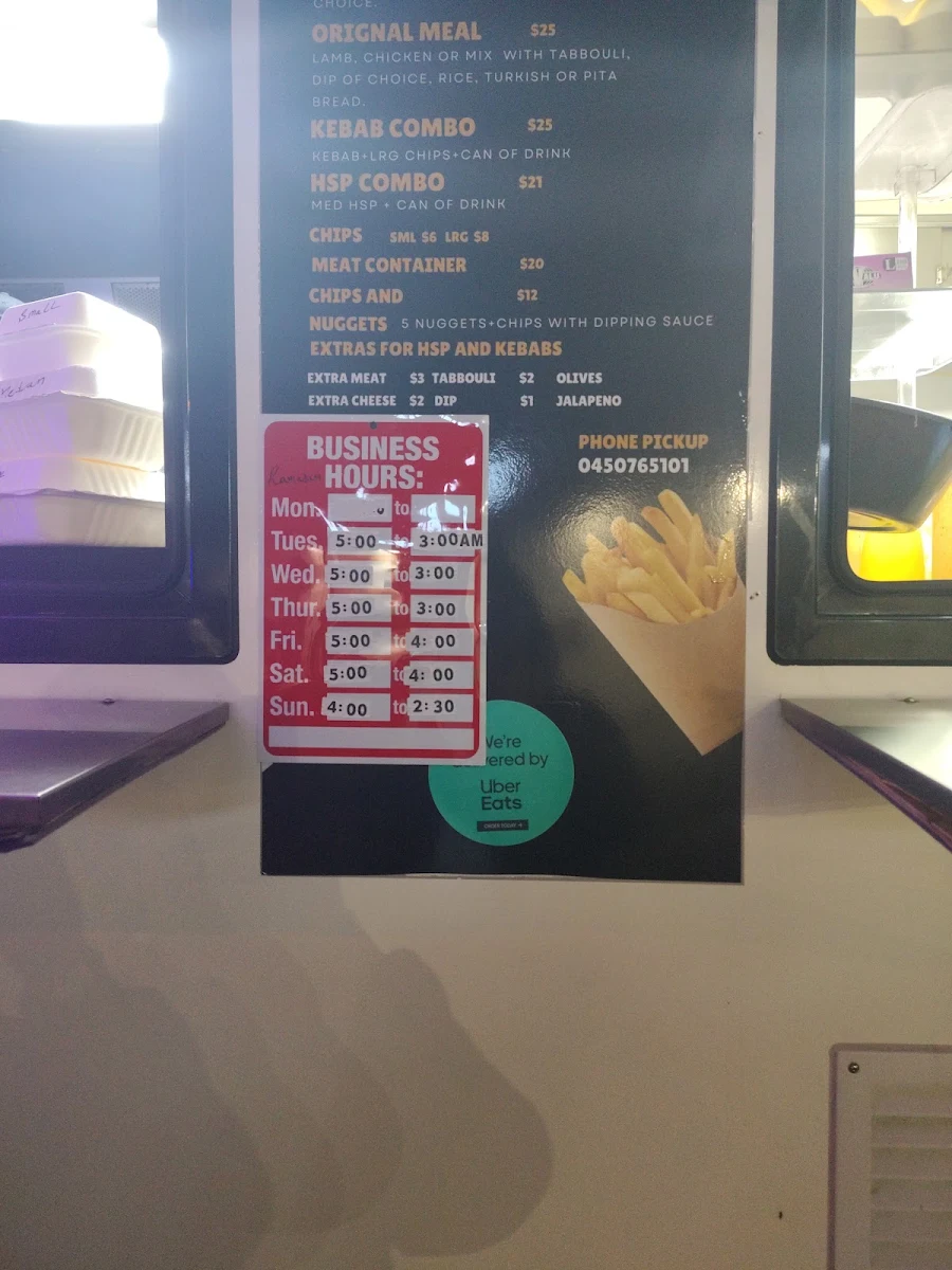 Menu, Kebab stop brunswick