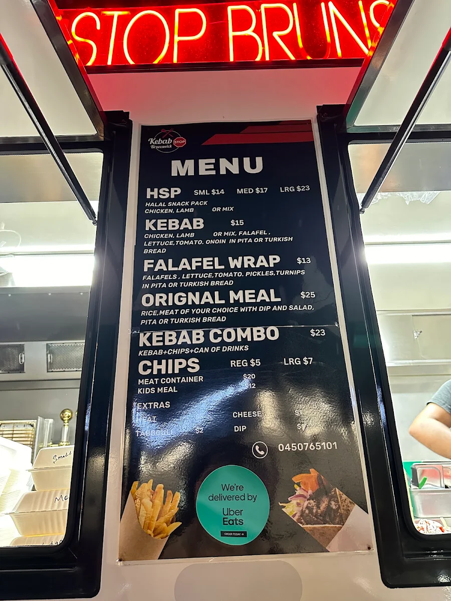 Menu, Kebab stop brunswick