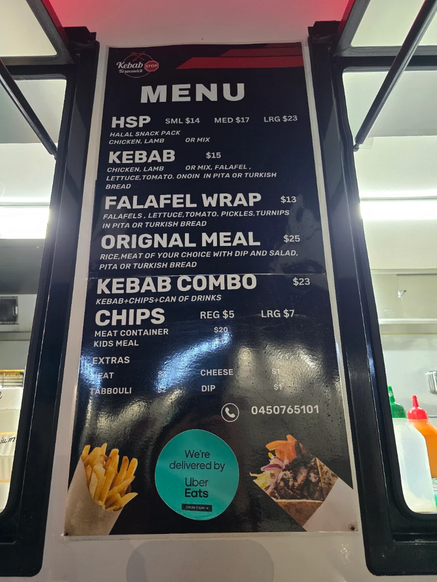 Menu, Kebab stop brunswick