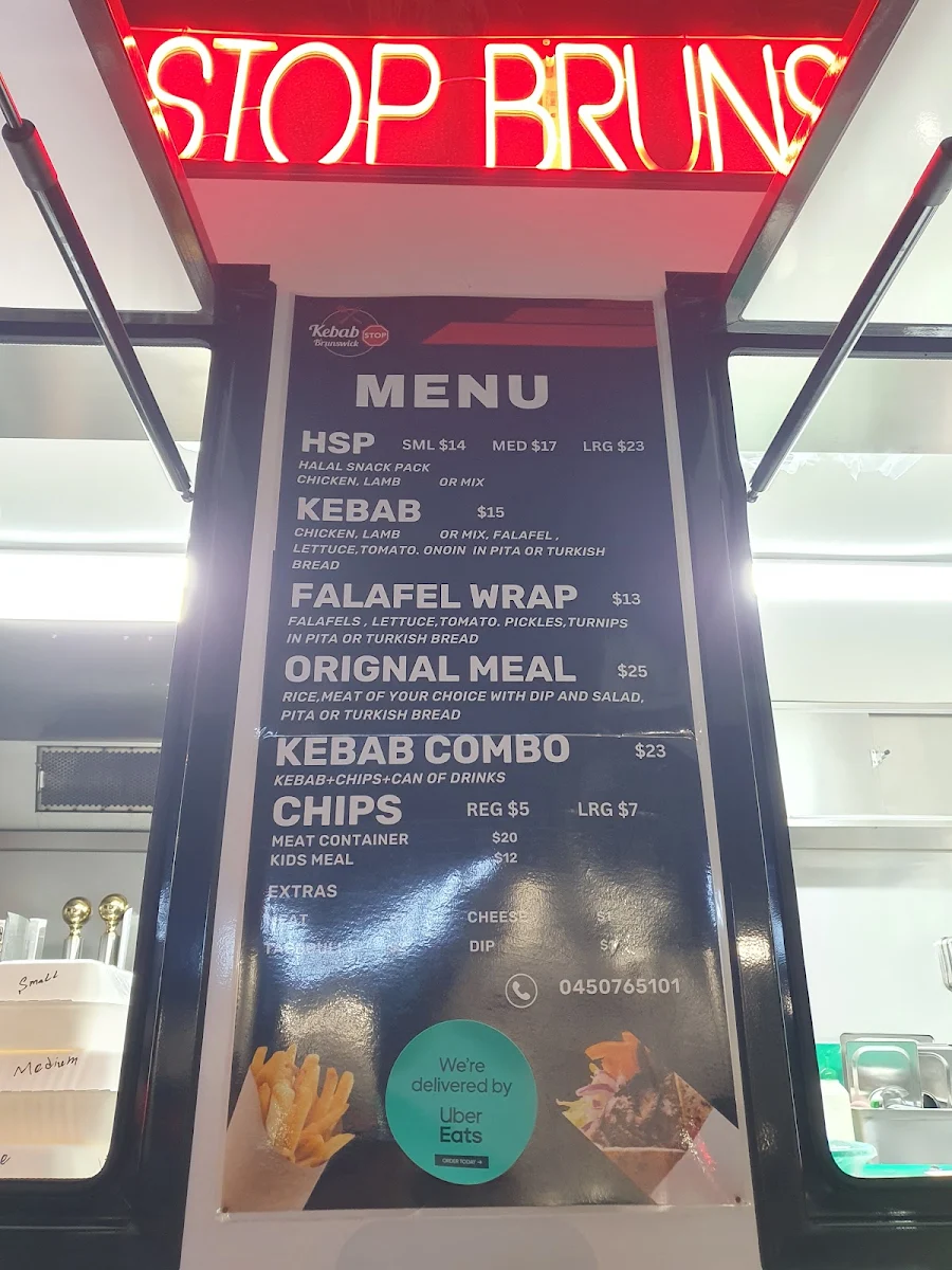 Menu, Kebab stop brunswick
