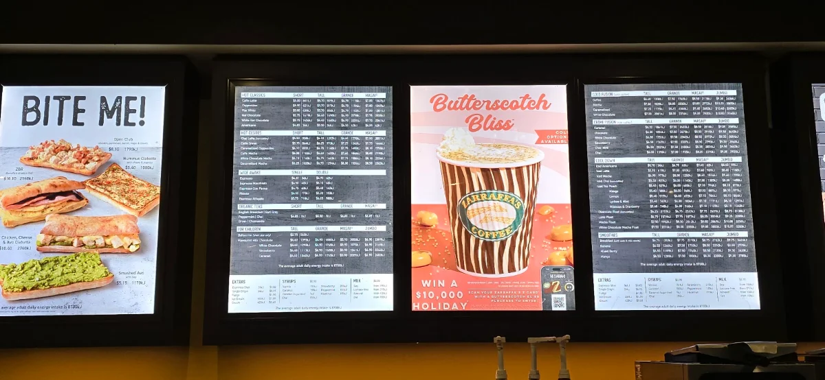 Menu, Zarraffa's Coffee Mango Hill