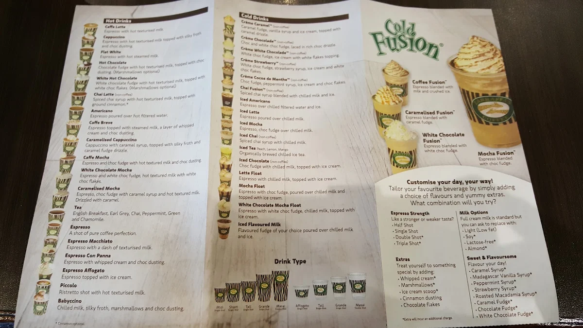 Menu, Zarraffa's Coffee Mango Hill