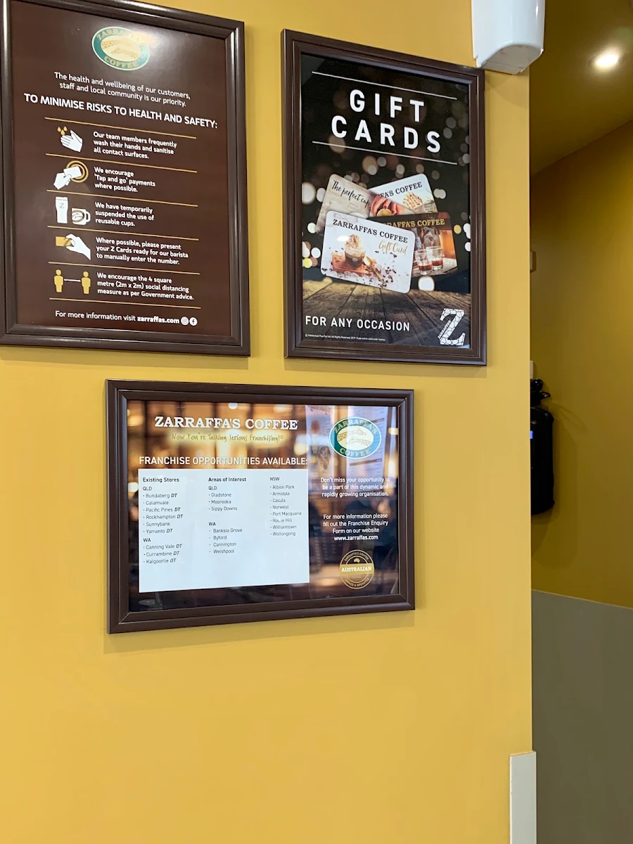 Menu, Zarraffa's Coffee Mango Hill