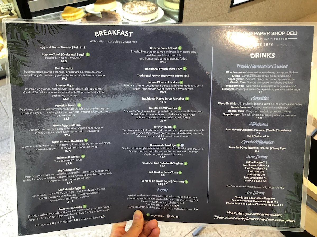 Menu, The Old Paper Shop Deli