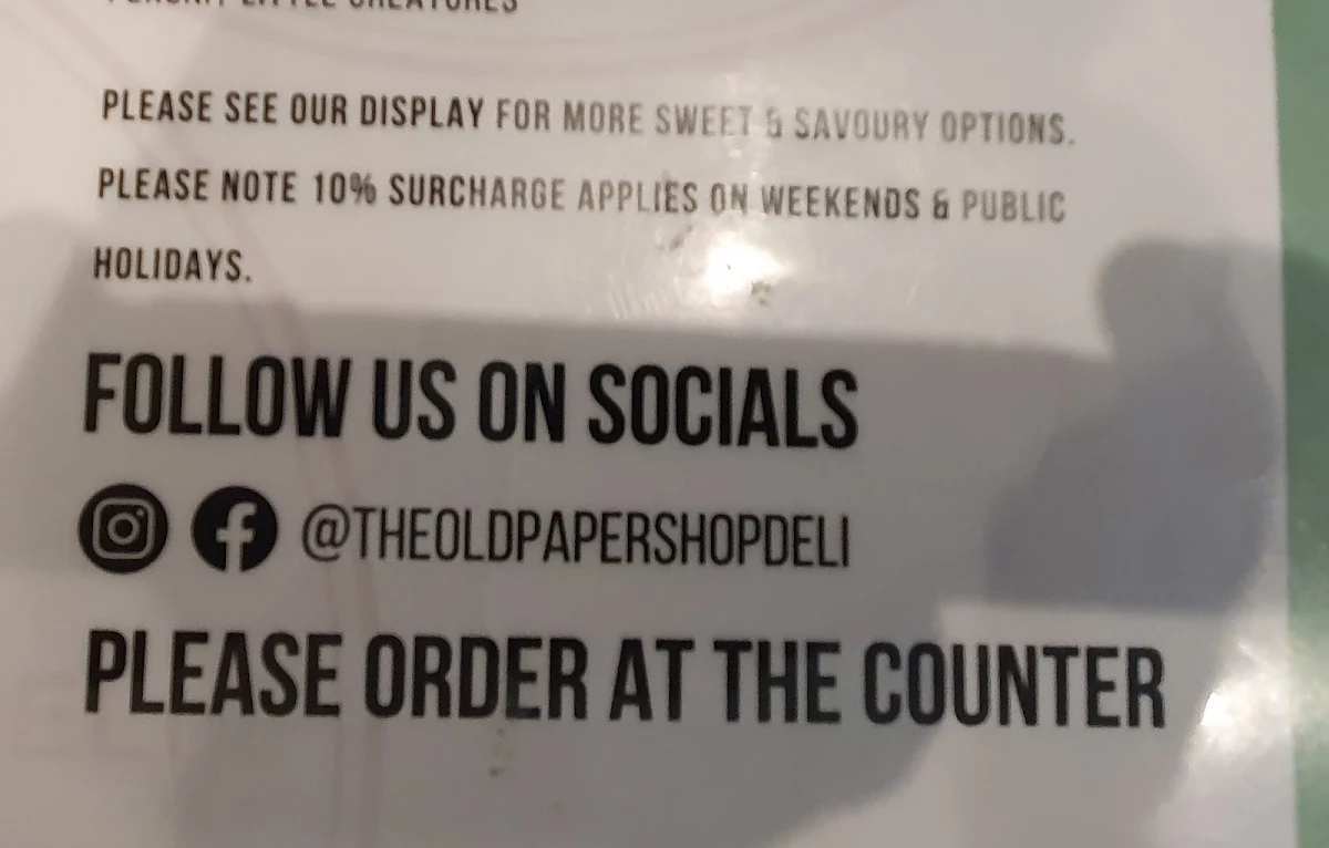 Menu, The Old Paper Shop Deli