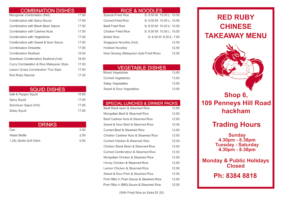 Menu, Red Ruby
