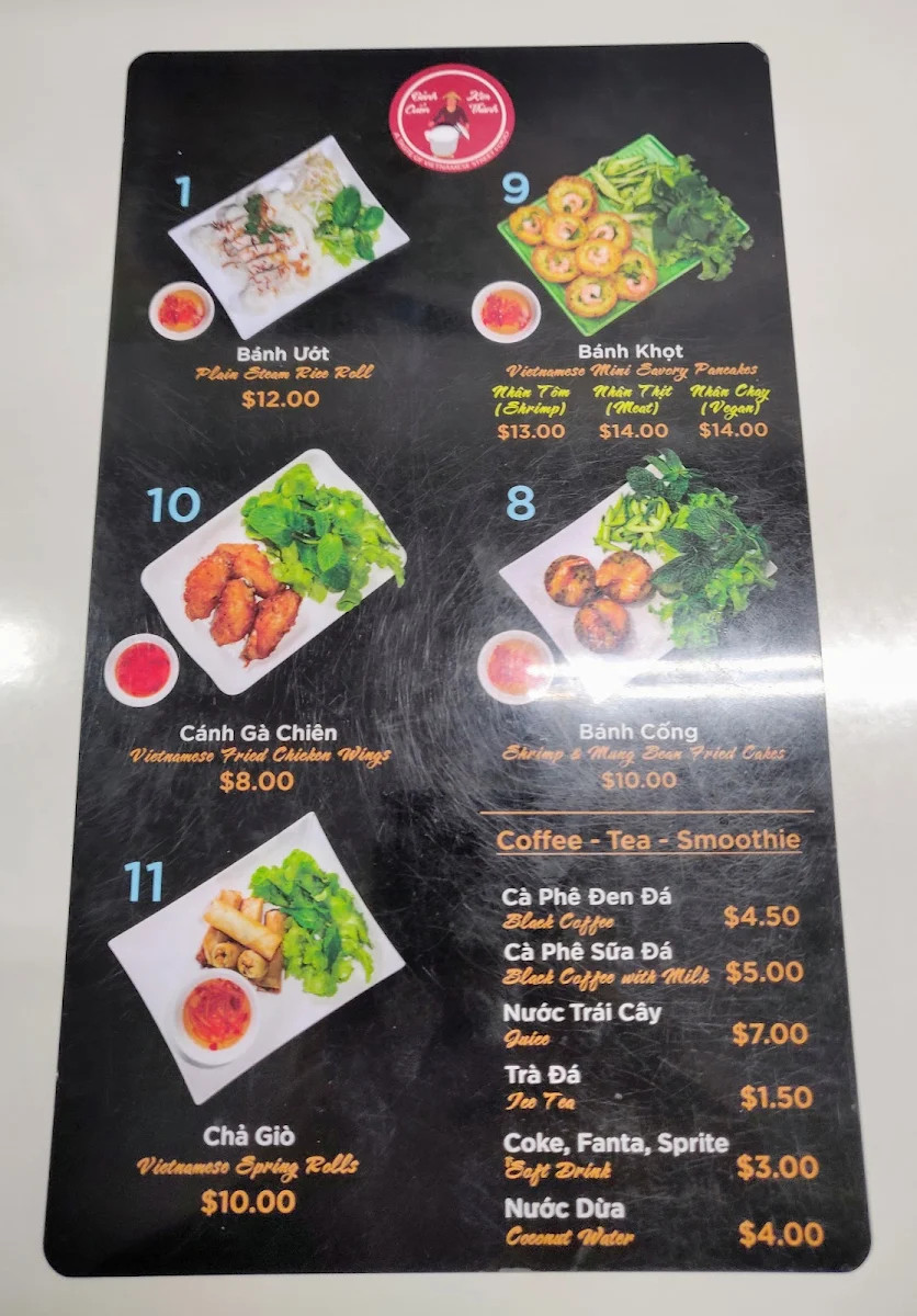 Menu, Banh Cuon Kim Thanh Bankstown