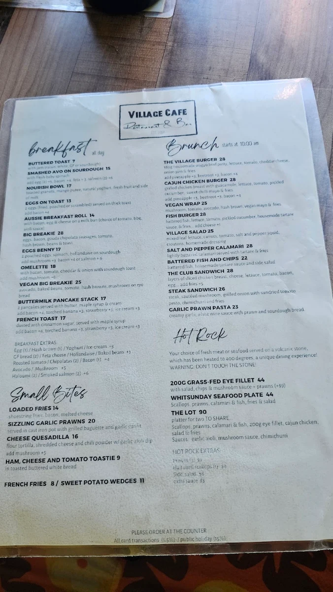 Menu, Village Cafe Restaurant & Bar