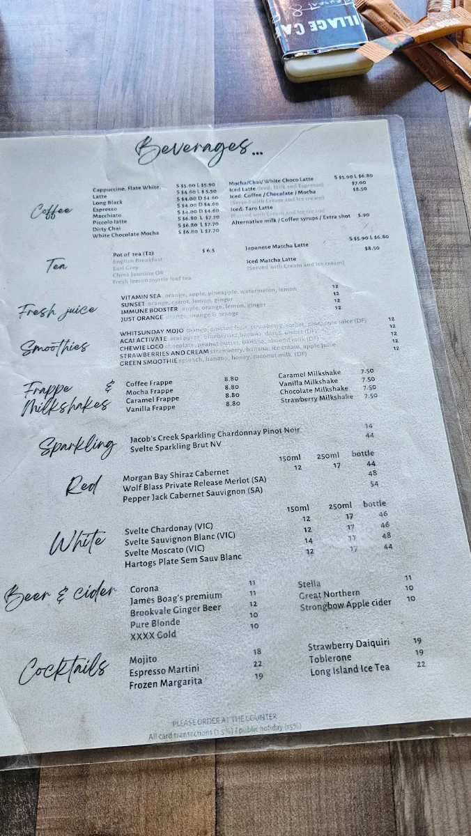 Menu, Village Cafe Restaurant & Bar