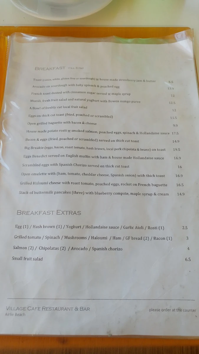 Menu, Village Cafe Restaurant & Bar