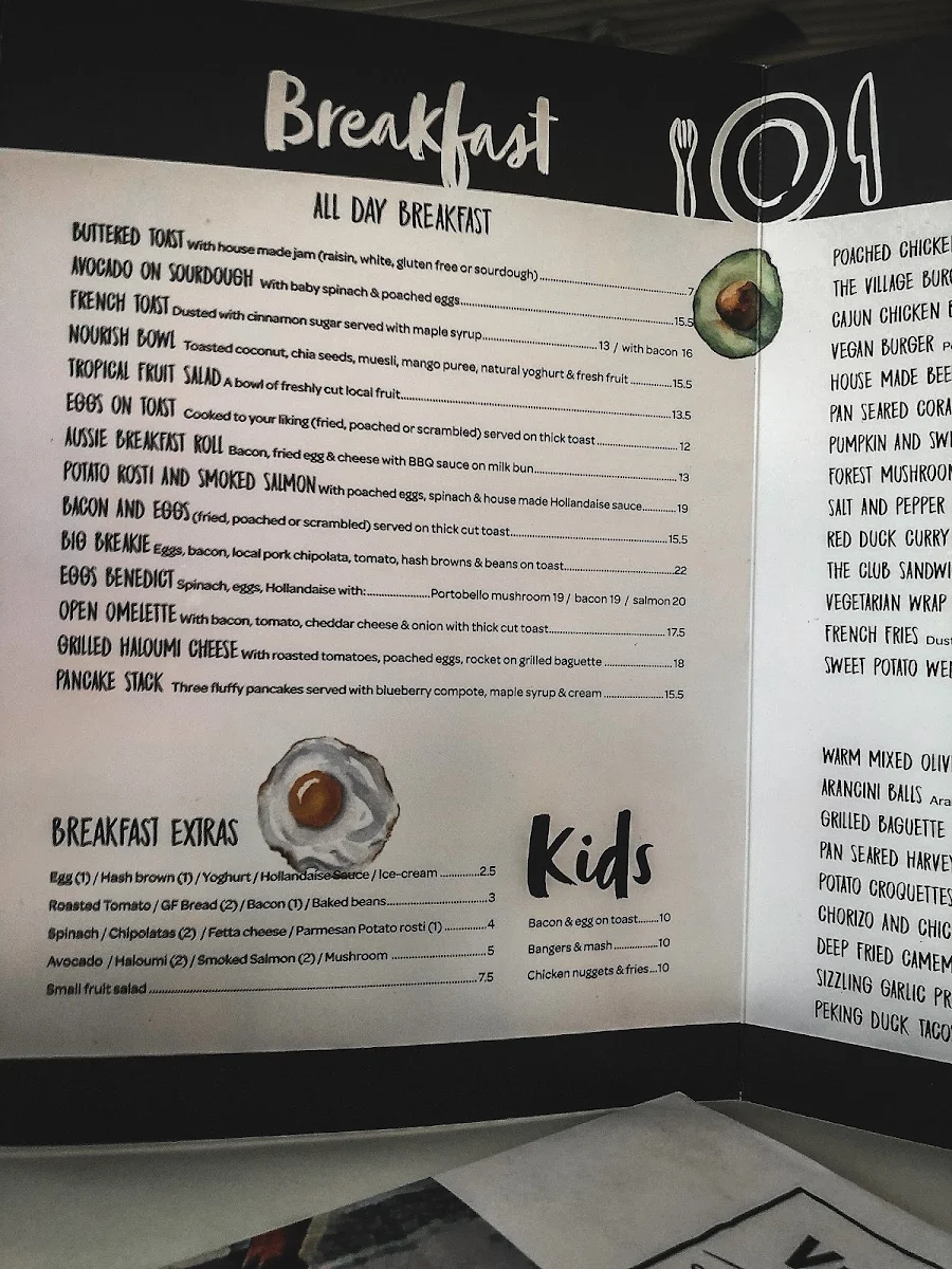 Menu, Village Cafe Restaurant & Bar